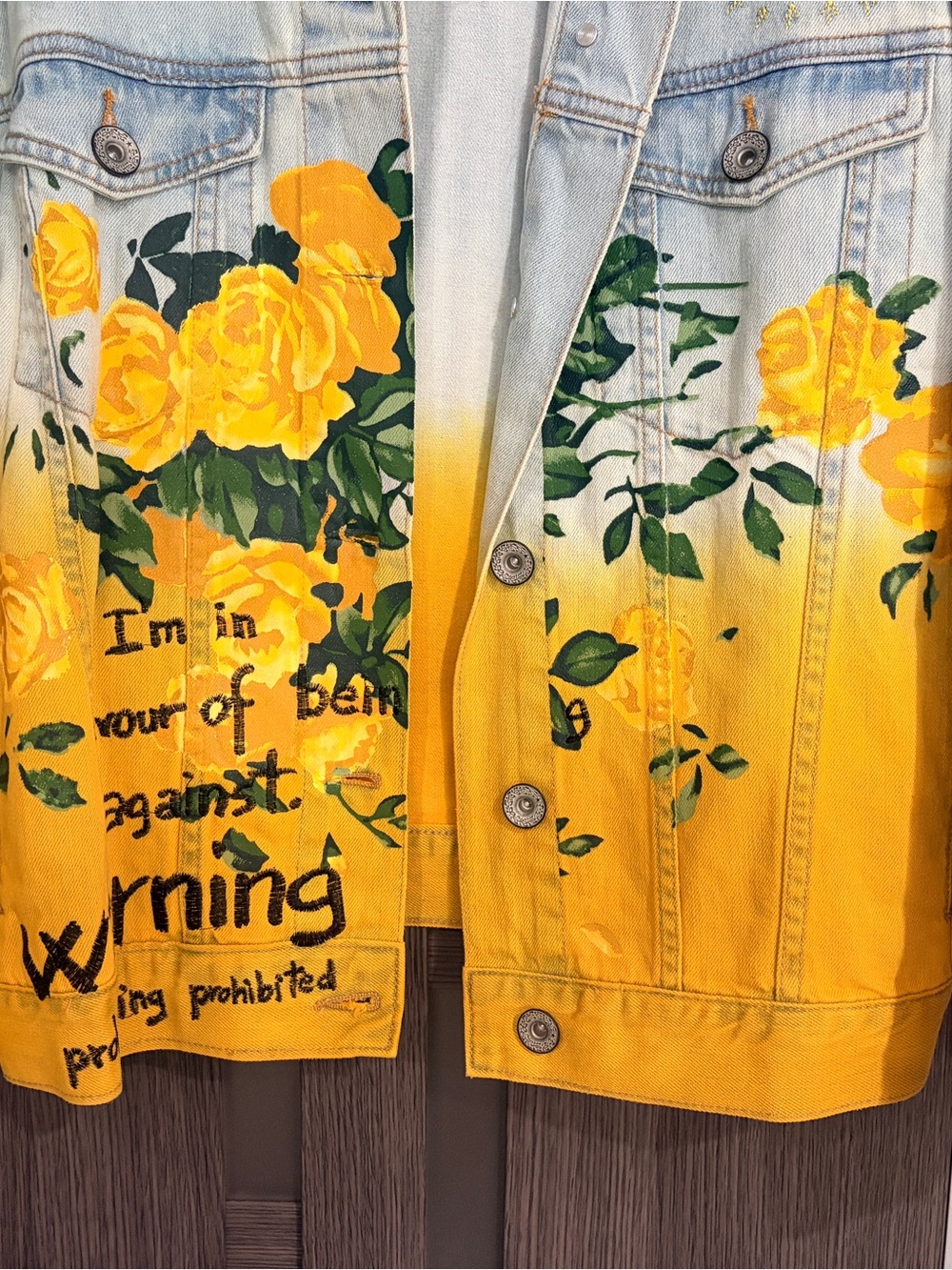 Desigual Yellow Ombre Rose Denim Jacket - Picture 3 of 5
